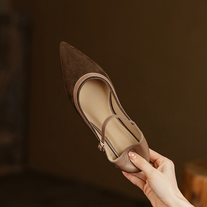 2025 new Spring 2023 Pumps Pointed Toe Thin Heel for Sheep Suede High Women Stiletto Heels Buckle Handmade Shoes bca9 s