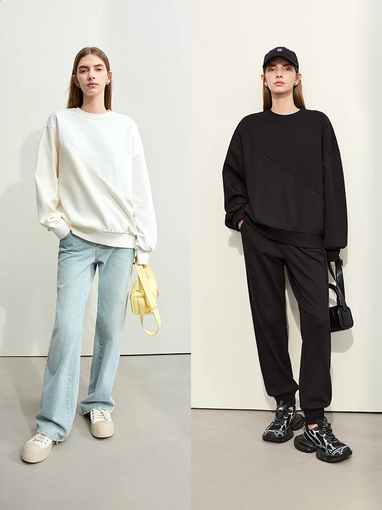 Amii Minimalism Womens Sweater Spring Round Neck Hanging Sleeve Embroidered Splicing Loose Casual Solid Hoodie 12451025 240827