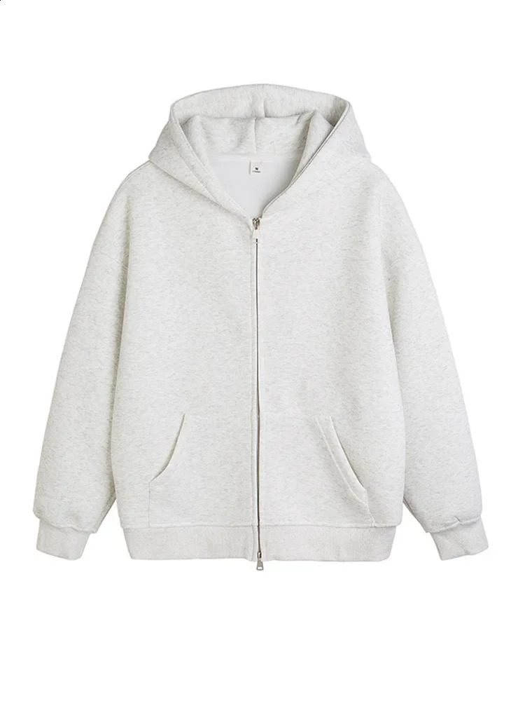 AutumnWinter Womens Street Fashion Hoodie Retro Sweater Loose Long Sleeve Zipper Pocket 240827