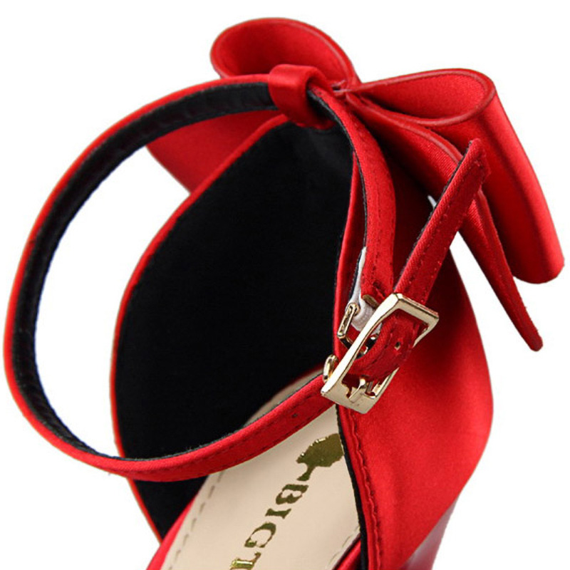 BIGTREE Bow Woman Pumps Silk High Stiletto Red Wedding Shoes Heels Women Sandals 8cm and 10cm