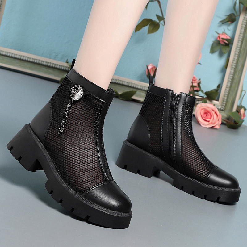 2024 AIYUQI New Genuine Leather British Fashion Summer Mesh Tassel Women Cool Boots 0790