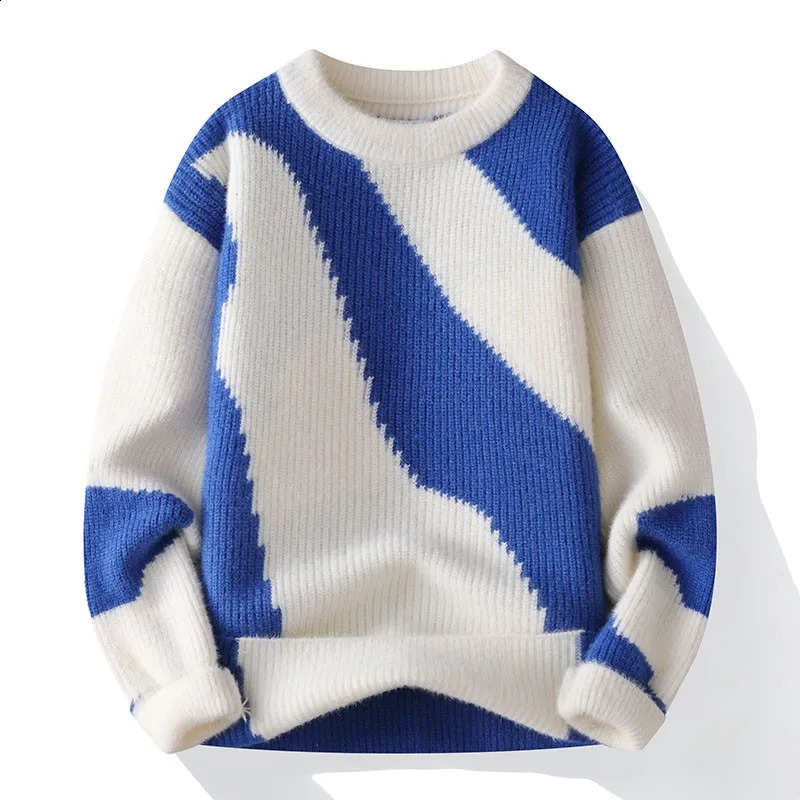Mens Knitted Sweater Hardcore Winter Warm Hoodie Round Neck Loose Letter Solid Color Sweater Thick Casual Top 240829