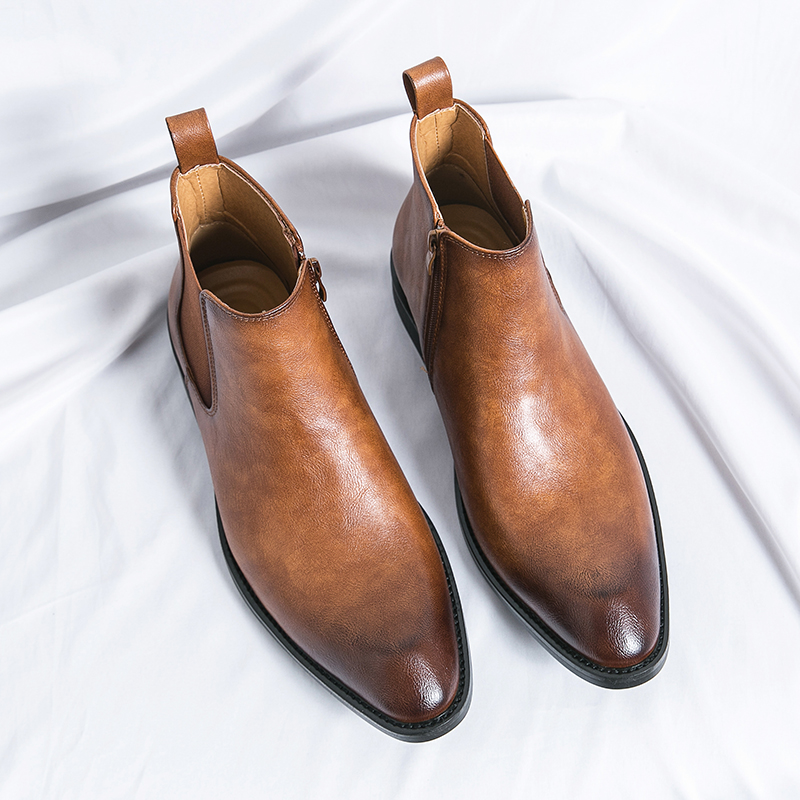 British Style Chelsea Boots for Men Casual Slip on Ankel Boots Business Dress Leisure Walk Shoes Split Leather Male Basic Boots