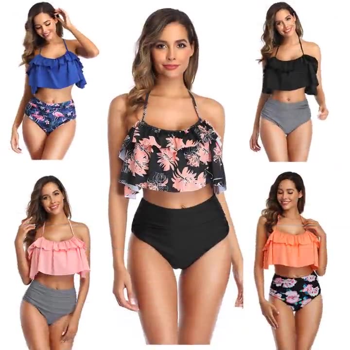 Women Swimsuits High Waist Bikini Sets Ruffles 2 Pieces Swimwear Women Summer Beachwear Swim Surfing Clothes Bikinis New