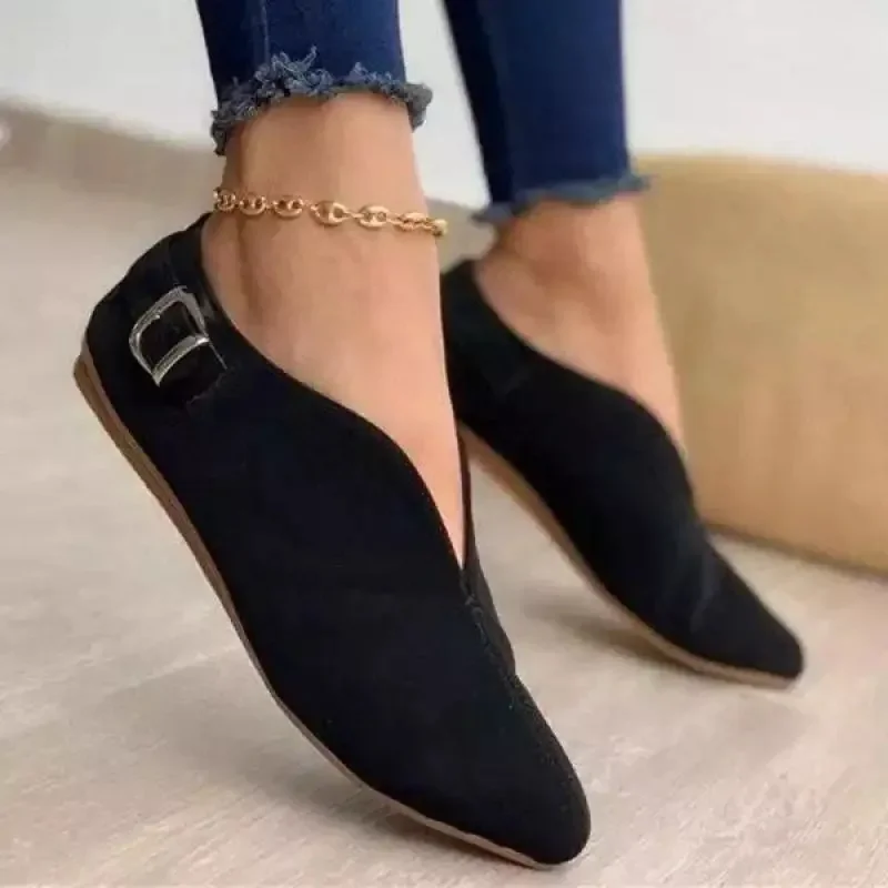 2025 NEW Loafers Suede Summer Women Flats Retro Pointed Toe Slip on Casual Shoes atos Mujer Plus Size Breathable V Port f