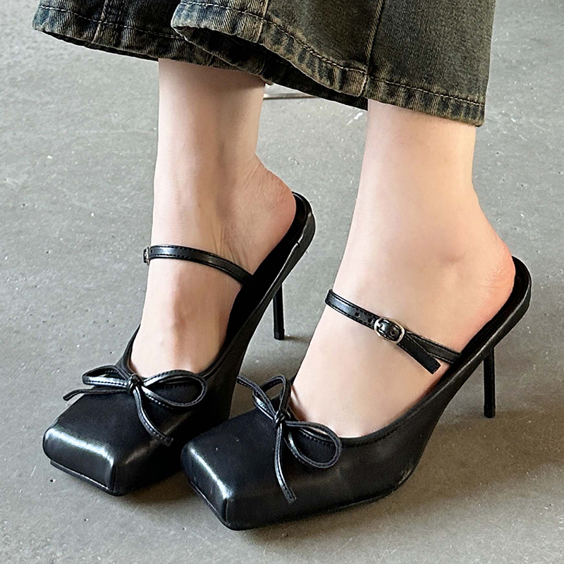 2025 new Red Female Pumps Footwear Women Mules Slippers New Fashion Butterfly-Knot Ladies Thin High Heels Slides Shoes bbfb