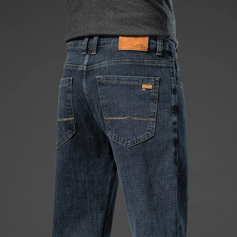 Big 40 42 44 Mens Loose Straight Jeans Spring Business Casual Stretch Trouser Smoke Grey Jeans 240829