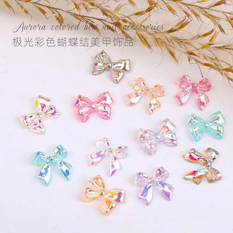100 Aurora Bow Nail Art Accessories Fantasy Colors AB Resin Ribbon Immortal French Ballet Princess Acrylic Decorative Charm W240829