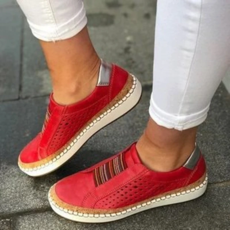 2025 NEW Women Fashion Slip on Sneakers Vulcanized Breathable Hollow Out Casual Outdoor Comfortable Plus Size Shoes door