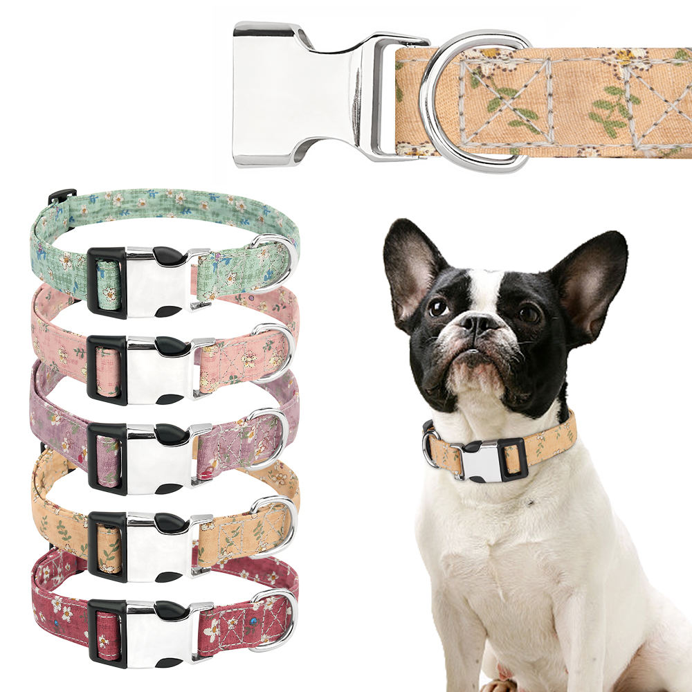 Dog Collar for Small Medium Large Dogs,Adjustable Soft Comfortable Puppy Collars with Metal Buckle,Fashion Floral Print Pattern