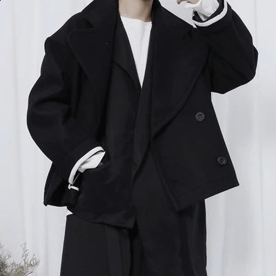 Mens wool coat mens short coat Japanese style loose double-layer wool coat trend 240829