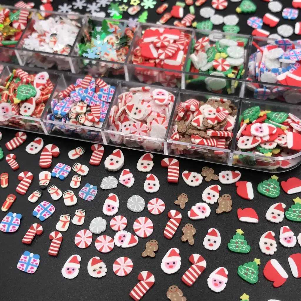 TCT-633 Christmas Mixed Nail Sparkling Polymer Clay Nail Art Decoration Roller Craft Accessories Festival Party Supplier W240829