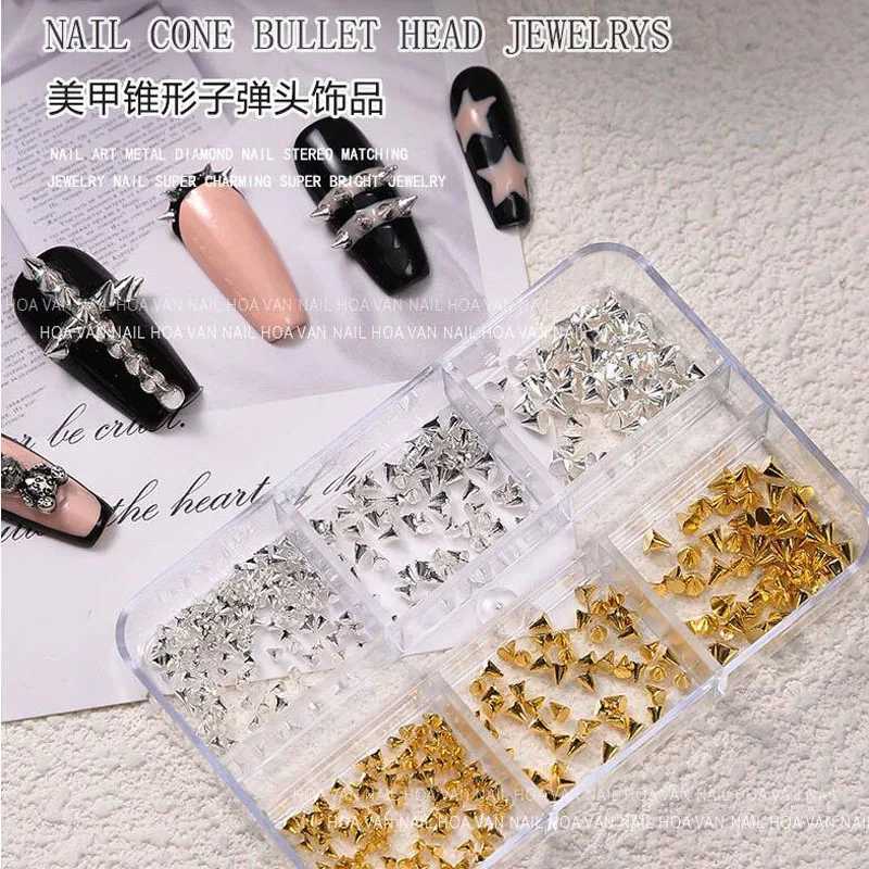 Appro150pcs/Box Punk Cone Nail Charm Stud Cool Girl Rock Mini 1.5-3mm Metal Gold and Silver Rivet for DIY Nail Art Decoration W240829