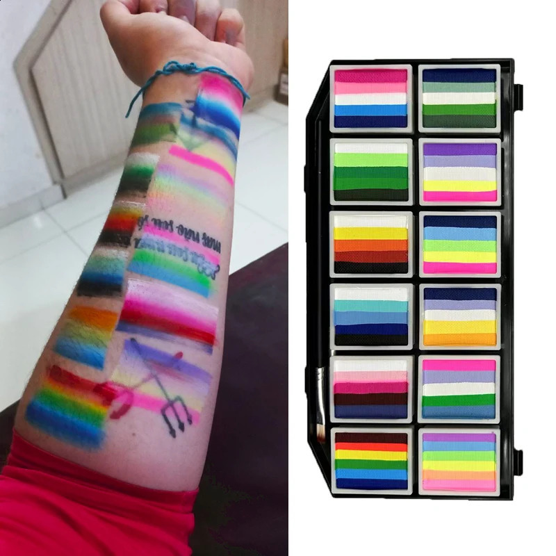 12 colors of face and body painting non-toxic and safe watercolor oil with brush Christmas and Halloween makeup party tools 240829