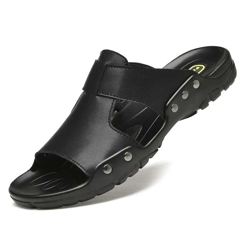 Men Slippers Leather Slides Summer Casual Shoes Plus Big Size 49 50 51 52 Black Slipper And Sandals Slip On Shoes