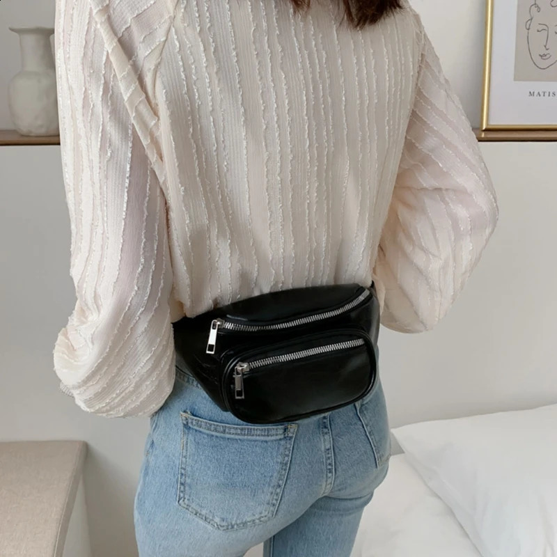 Unisex PU Leather Sling Bag Casual Shoulder Bags Chain Chest Pouch Outdoor Sport Crossbody Satchel Waist Pack 240830Z