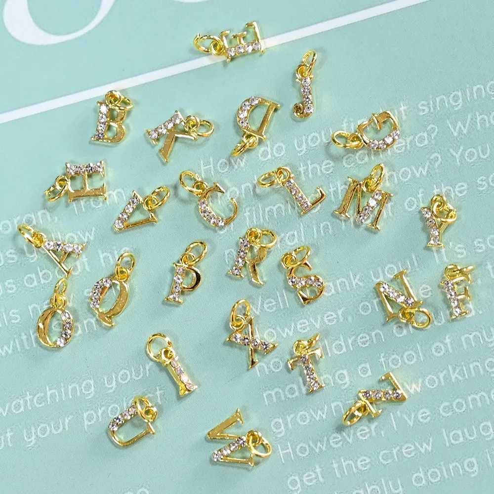 10/26 perforated ring letter 3D nail art charm (0-9)/A-Z pendant letter nail decoration gold/silver digital handmade pendant W240829