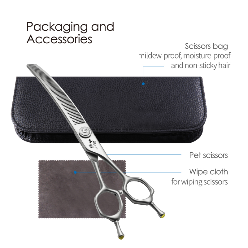 Fenice High Quality 7.0/7.5 Inch Professional Dog Grooming Shears Curved Chunker Thinning Scissors for Dog Face Body Cutting