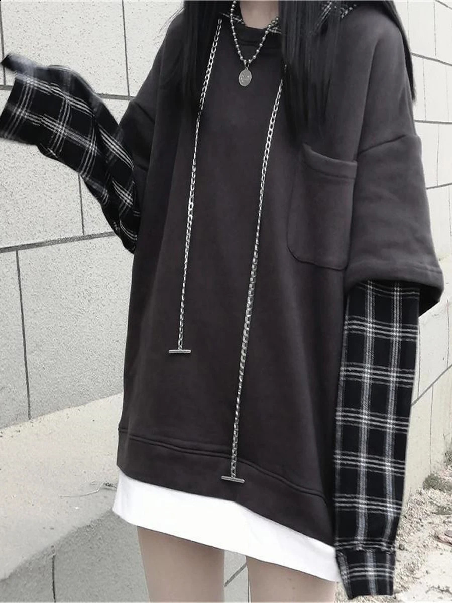 twopiece hoodie womens Harajuku plain weave sweatshirt Japan Kawaii casual zipper top gray oversized basic 240827