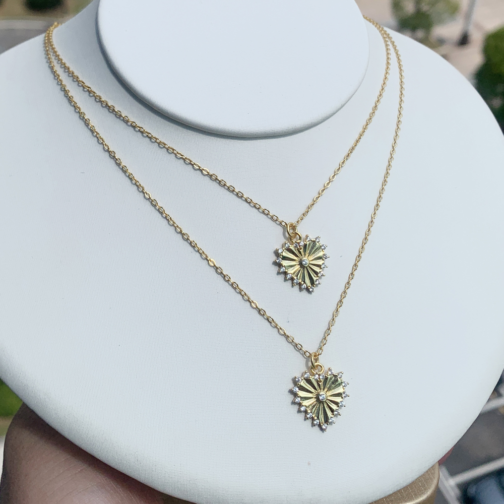 Sterg Sier Gold Color Geometric Heart Shaped Pendant Micro Pave Bg CZ Necklace Simple Classic Women Lover Jewelry