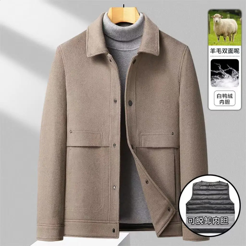 024 autumn and winter double-sided wool coat jacket with detachable lining mens casual top 240829