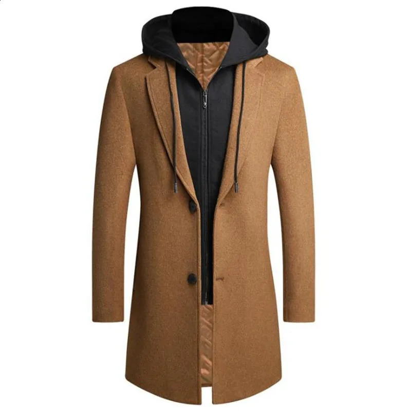 Autumn and winter mens hooded wool jacket autumn mens long windproof wool jacket casual thick slim fit jacket mens size M-5Xl 4 colors 240829