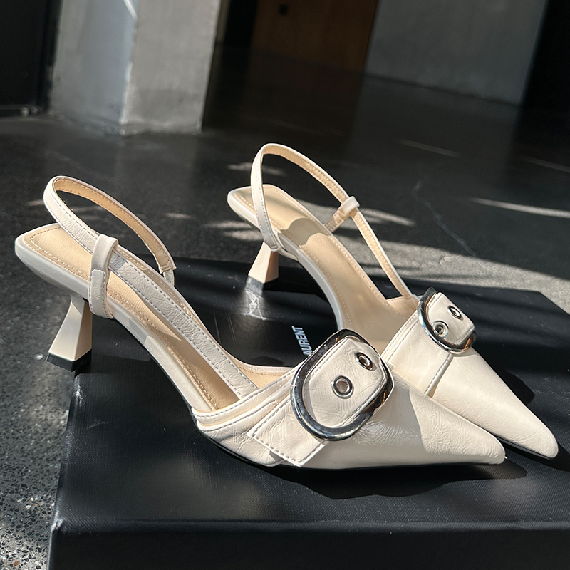 2025 new Sgbac Female New Pumps Slides Women Pointed Toe Footwear Fashion Metal Buckle Ladies High Heels Shoes f6c6