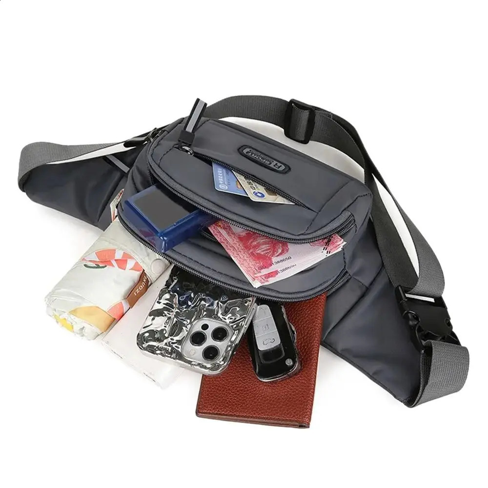 Fashion Largecapacity Men Waist Bag Casual Nylon Antitheft Chest Outdoor Travel Waterproof Sports Mobile Phone 240830