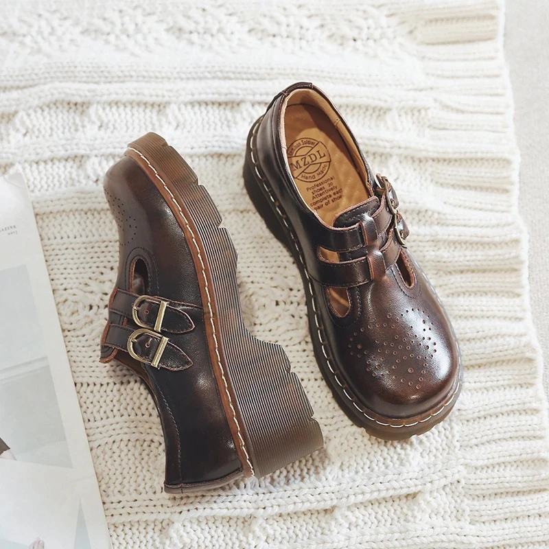 retro brogue women's shoes thick bottom Japanese Mary Jane single shoes cute big head jk small leather shoes