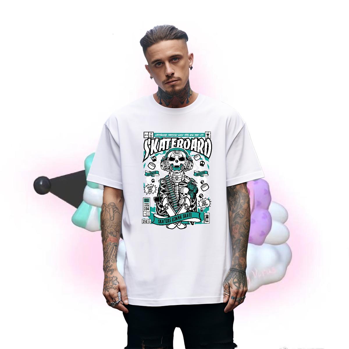 Designer T-Shirts 230g Cotton skull Hip Hop Street Cartoon Printing L-4XL Pure Cotton Mens Tshirts Casual New Clothes