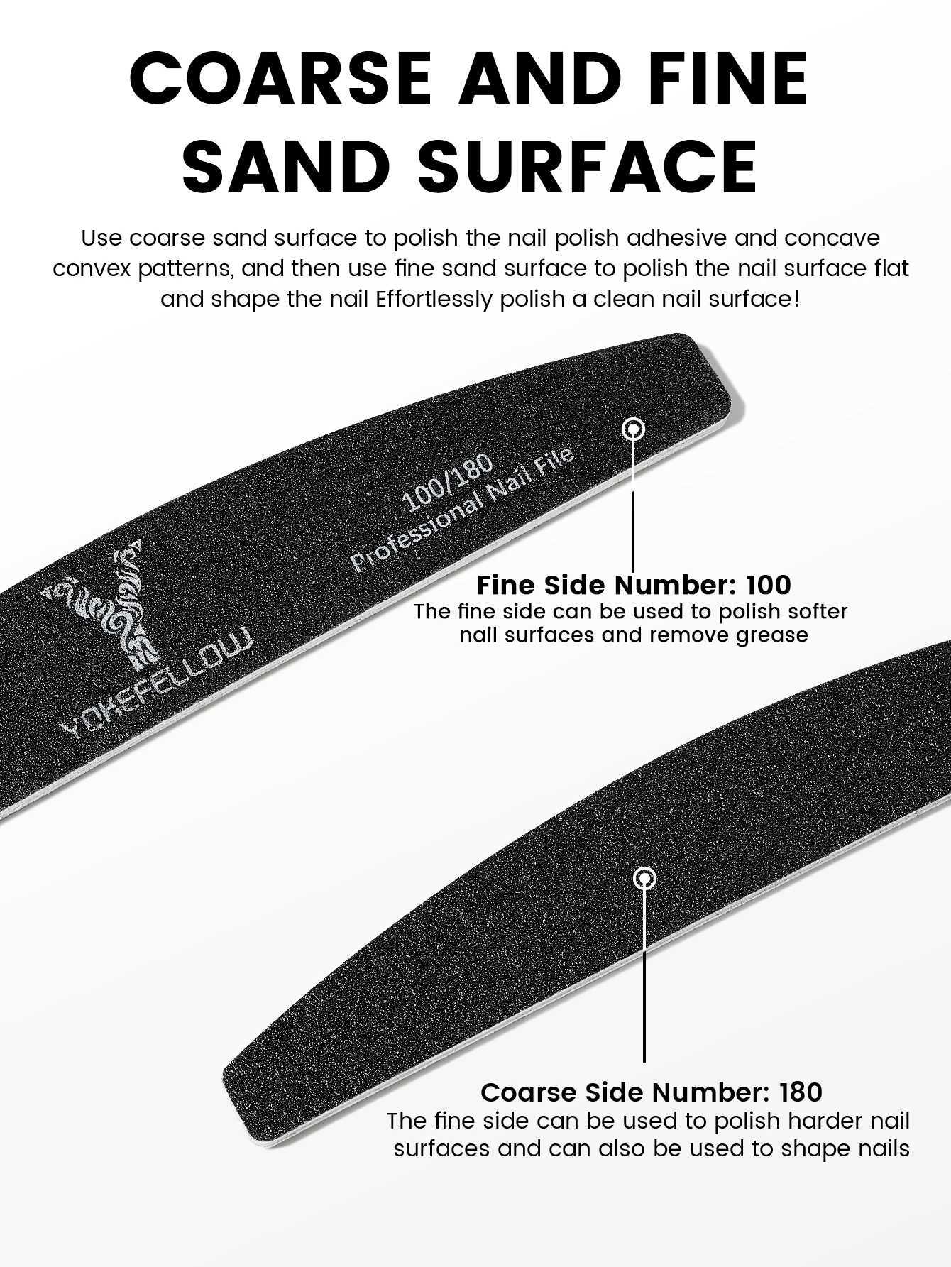 Half moon nail file 100/180EVA sandpaper nail file 10Pcs sanding polishing nail tool file W240829