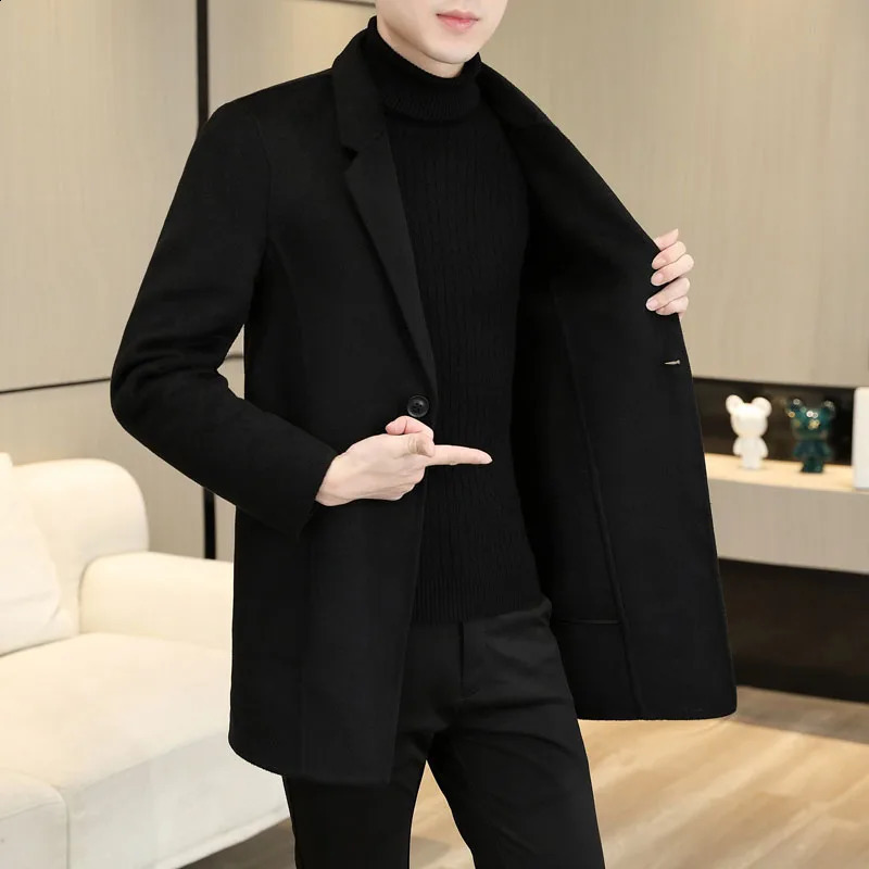 Mens 70 Wool Double sided Coat Autumn/Winter Handsome Hand sewn High quality Medium length Wool Coat 240829