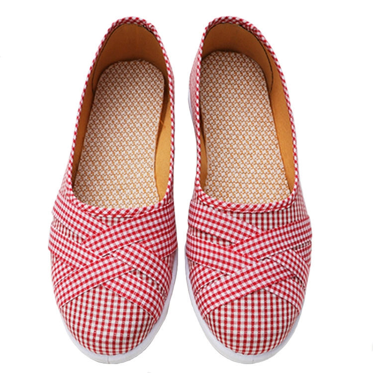 2025 NEW Gingham New Women Flat Fashion Canvas Middle aged and Elderly Mother Comfortable Women s Slip on Casual Shoes d s