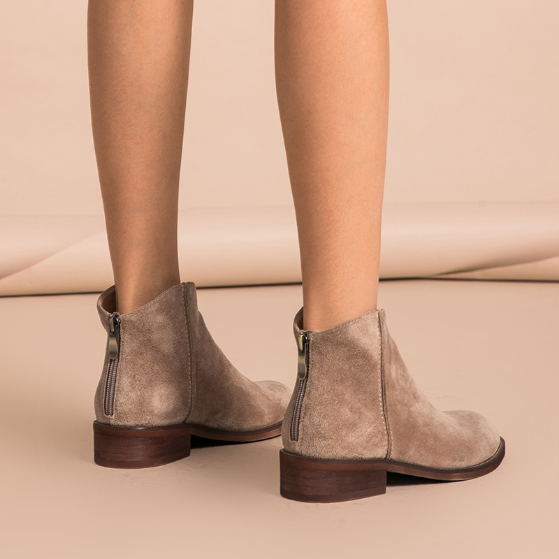 BeauToday Ankle Boots Women Top Quality Cow Suede Zip Autumn Fashion Lady Genuine Leather Shoes Flat Heel Handmade FS03274