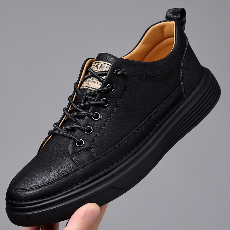 Retro Summer British Casual Italian Handmade Brand Cow Leather Black Sneakers Outdoor Walk Skateboard Shoes Men 3a5b