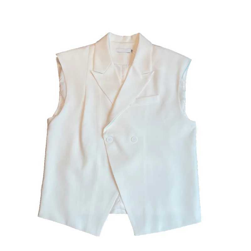 Mens Sleeveless Black White Solid Color Short Vest 2024 Summer New Trend Personality Design Casual Notched Collar Waistcoat Y240830