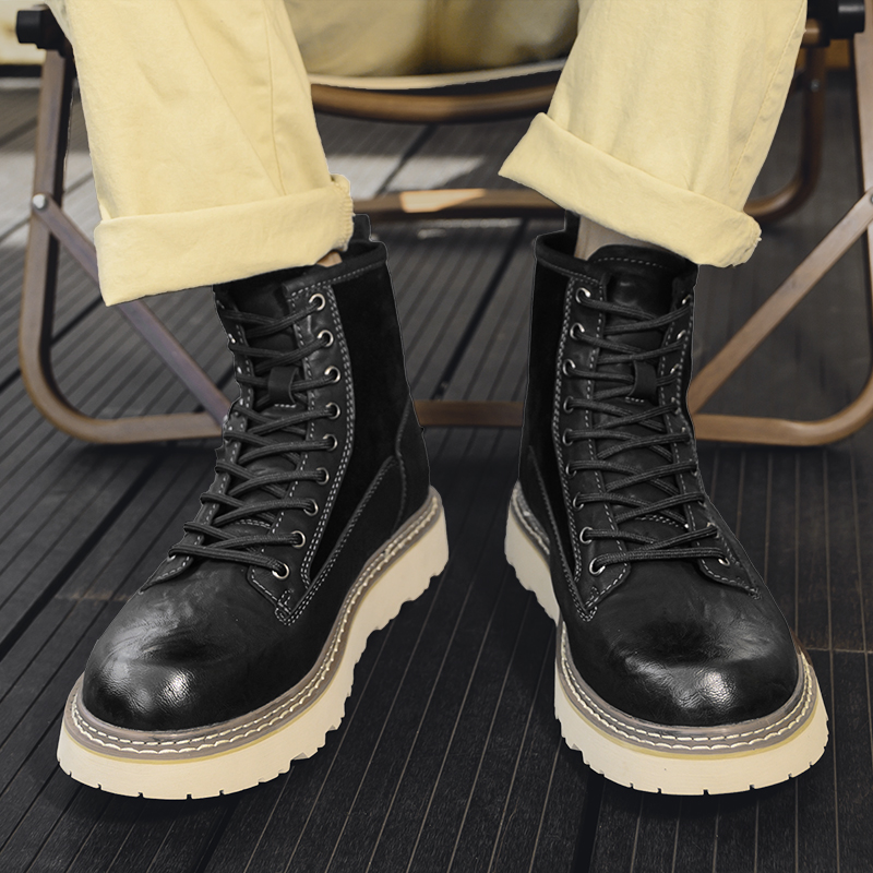 Split Handmade Martin Men Outdoor Leather Shoes Antiskid Autumn Winter Boots Classic High Top Cowboy Boats Man aa0c