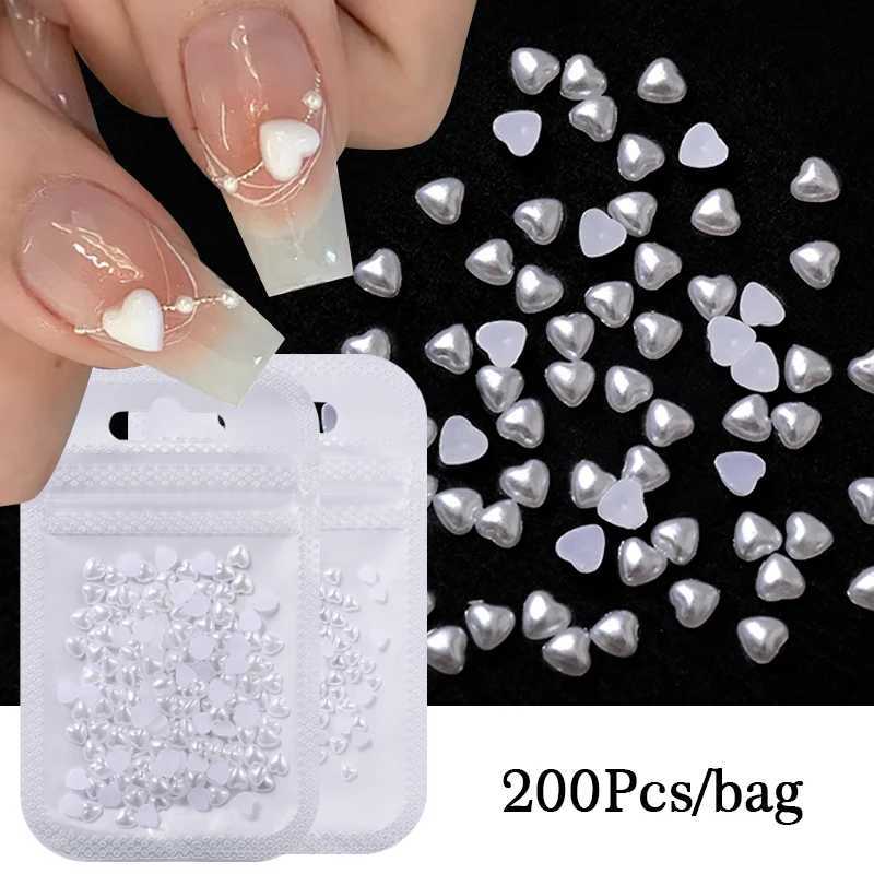 1 bag of resin heart-shaped moon pearl nail art decoration flat back pearl white mixed size 3D nail charm handmade nail accessories W240829