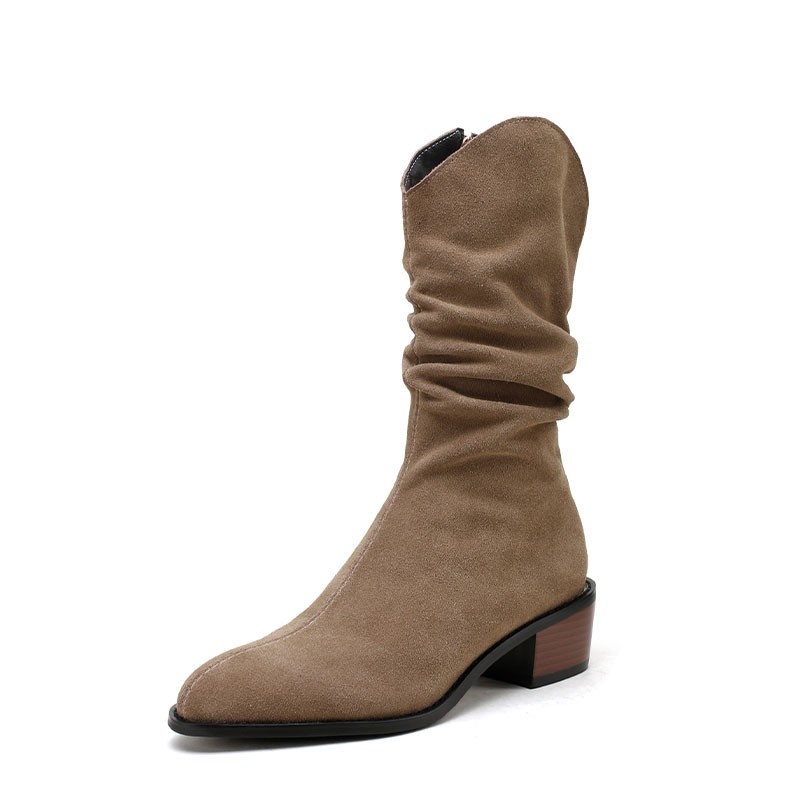 Fold Sexy Mid Calf Fashion Boots High Heels for Winter Women Shoes Autumn Female Pointed Toe Pumps ca67