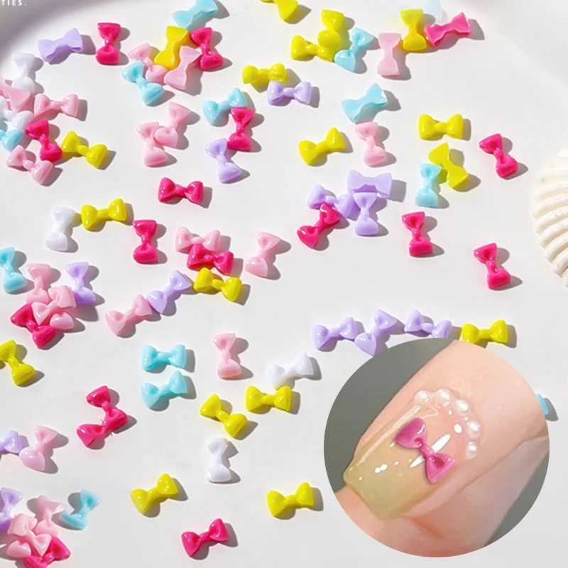 50 pieces/bag Kawaii mini ribbon bow nail decoration cute Macaron bow design nail charm professional handmade accessories W240829