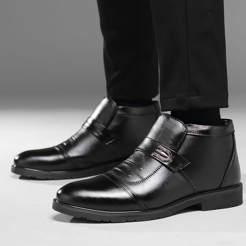 Genuine 100% Shoes Men Warm Plush for Cold Winter Mens Ankle Boots Cow Leather Male Footwear Black 899 d6e9 s