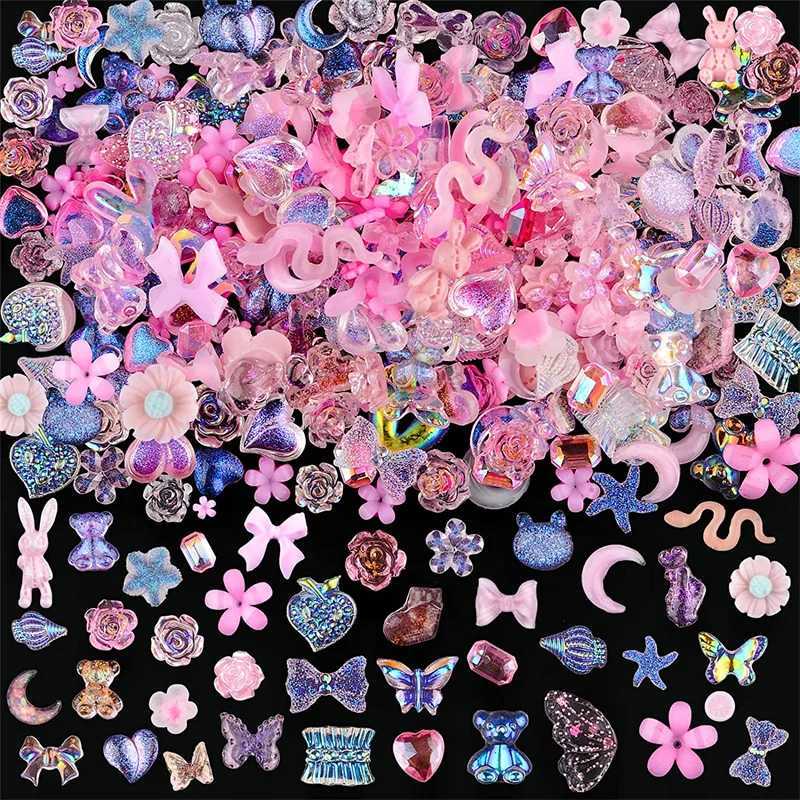 50 pieces of mixed Kawaii resin nail art charm 3D flower bow animal Rhinestone nail decoration DIY handmade professional supplies W240829