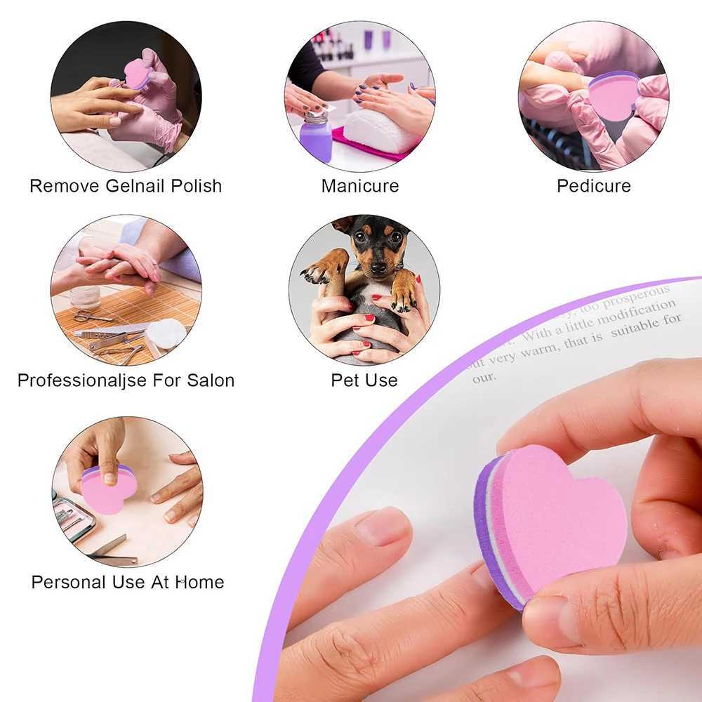 50 pieces of double-sided heart-shaped nail file buffer block pink purple 180 240 grit sponge nail products used for professional processing of produc