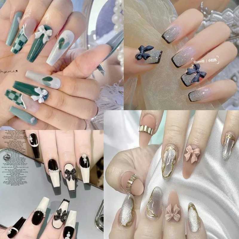 30 White Ribbon Resin Bow Nail Charm Parts 3D rhinestone nail decoration accessories DIY Korean handmade design supplies W240829