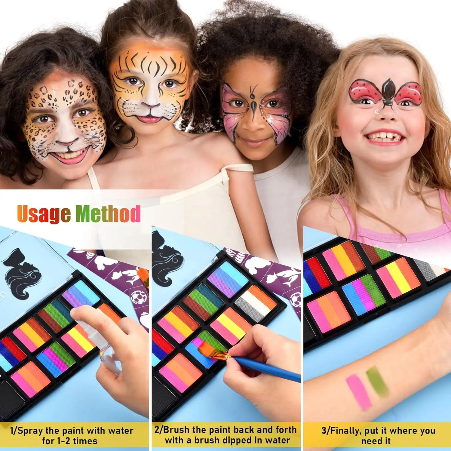 Children and adults body and painting kit 10 color makeup palettes with brushes Halloween carnival artist role-playing art party 240829