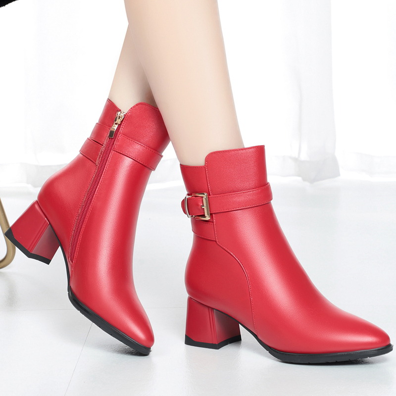 AIYUQI Women's Fashion Boots Mid-heel 2024 New Round Head Genuine Leather Ankle Boots Women Thick Wool Warm Dress Boots Women