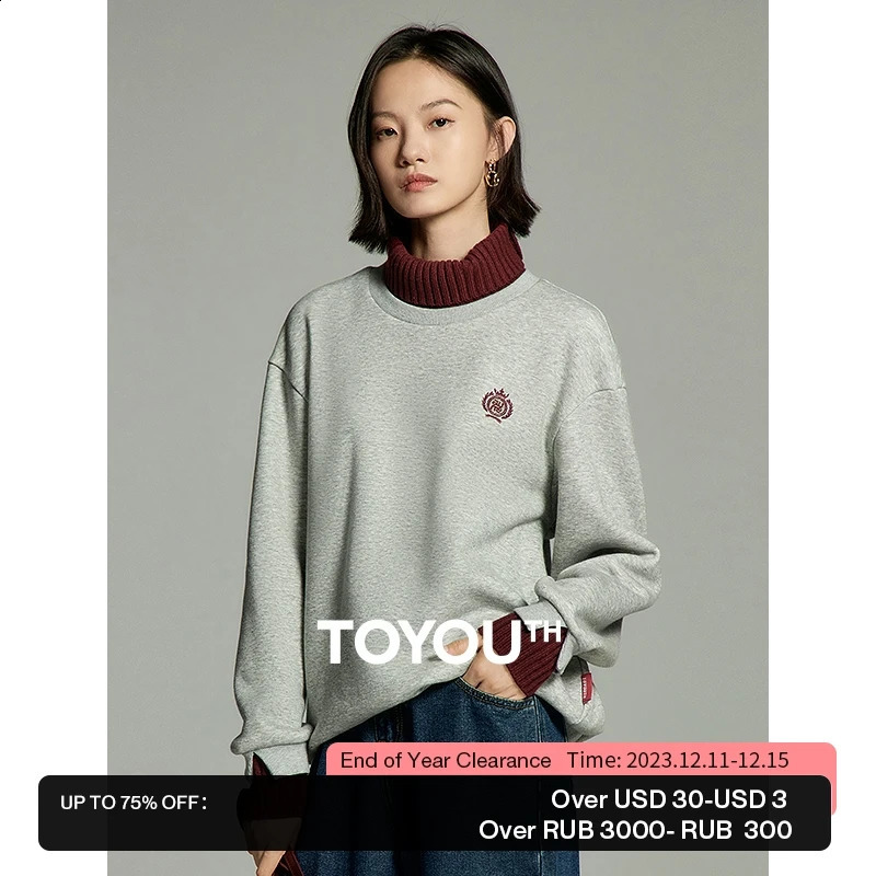 Toyouth Womens Plush Thick Sweater Winter Long Sleeve Comparison Stitching Wool High Neck Loose Hoodie Casual Top 240827