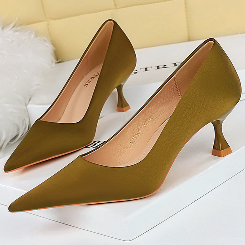 BIGTREE Kitten 5.5 Cm Pumps Silks Satins Lady Heels Fashion Women Low Heel Female Shoes Large Size 43 4 a77ff