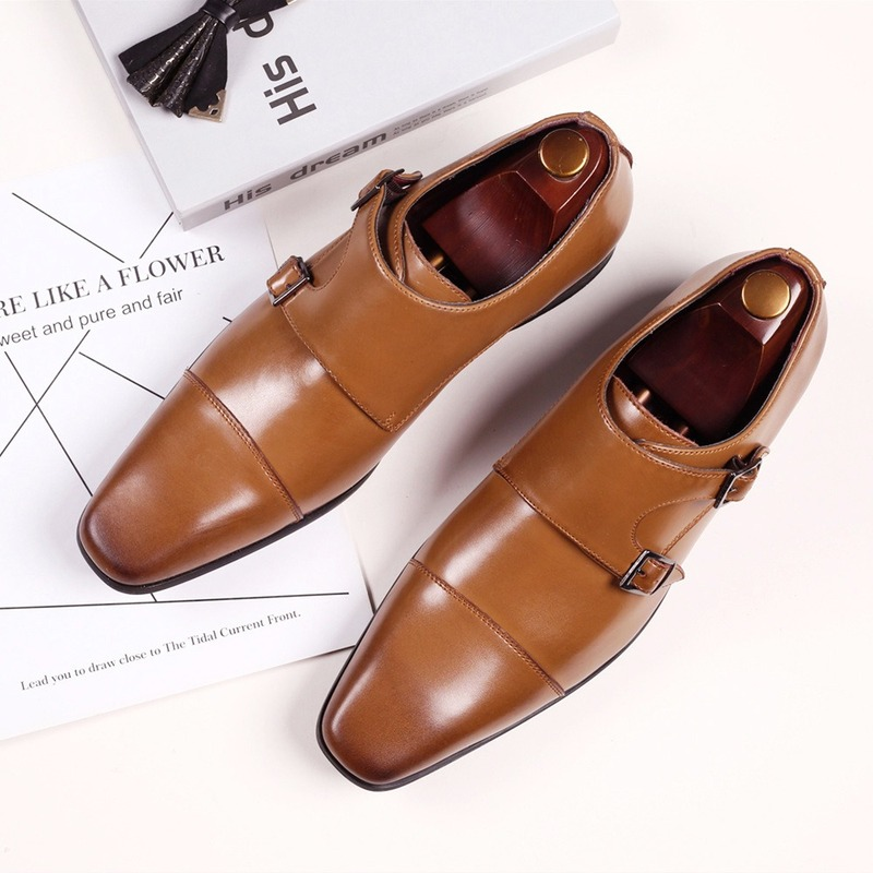 2022 New Leather Men Dress Shoes Loafers Double Strap Buckles Designer Casual Leather Shoes for Men Business Formal Wedding Shoe