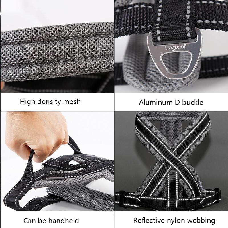 Medium & Large Dogs Adjustable Pet Harness Breathable Mesh Comfortable Reflective Dog Harness Explosion-proof Punch Dog Supplies